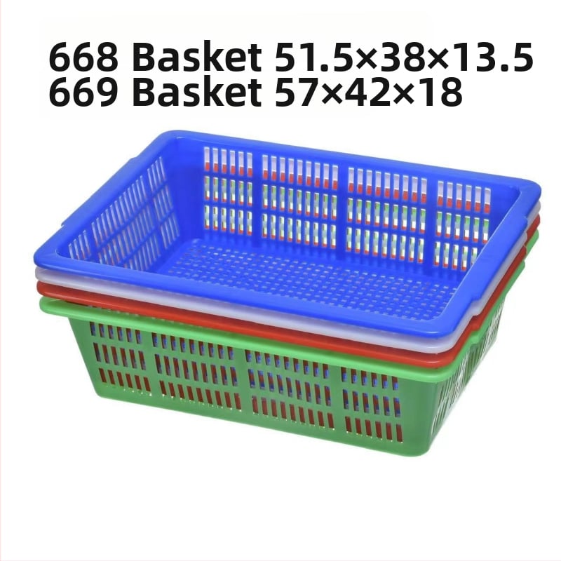 Műanyag tárolókosár négyzetes szitával és lefolyó funkcióval, modell 0361, PE anyag