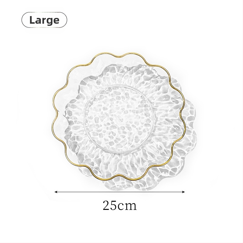 Plastikinė vaisių lėkštė su auksine kraštine, vandens bangų dizainas, šiaurietiško–Europos stilius