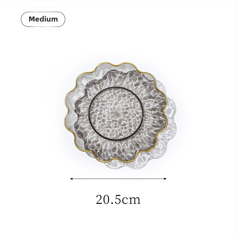 Plastikinė vaisių lėkštė su auksine kraštine, vandens bangų dizainas, šiaurietiško–Europos stilius