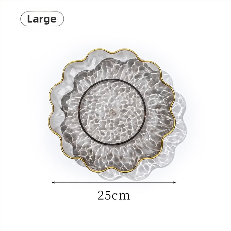 Plastikinė vaisių lėkštė su auksine kraštine, vandens bangų dizainas, šiaurietiško–Europos stilius