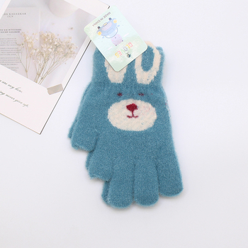 Vaikų žiemos pirštinės, universalios, su fliso pamušalu, Jacquard mezgimas, animacinio kiškio raštas, 4–10 metų