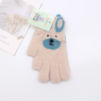Vaikų žiemos pirštinės, universalios, su fliso pamušalu, Jacquard mezgimas, animacinio kiškio raštas, 4–10 metų
