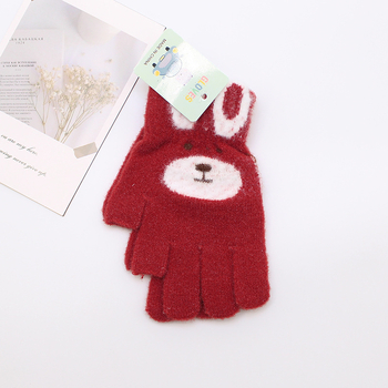 Vaikų žiemos pirštinės, universalios, su fliso pamušalu, Jacquard mezgimas, animacinio kiškio raštas, 4–10 metų