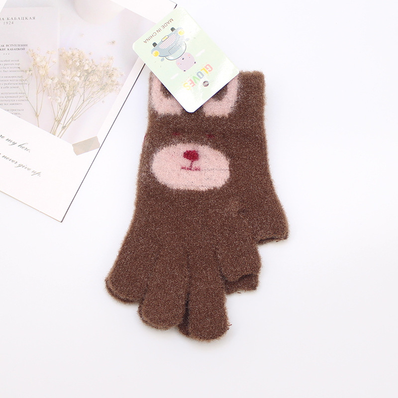 Vaikų žiemos pirštinės, universalios, su fliso pamušalu, Jacquard mezgimas, animacinio kiškio raštas, 4–10 metų