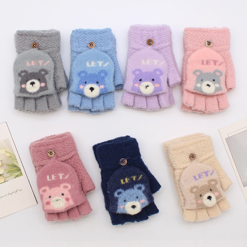 Vaikų žieminės pirštinės – mielas karikatūrų stilius, unisex, Jacquard mezgimas, medžiaga Cady, amžius 3–8 metų, išlaiko šilumą