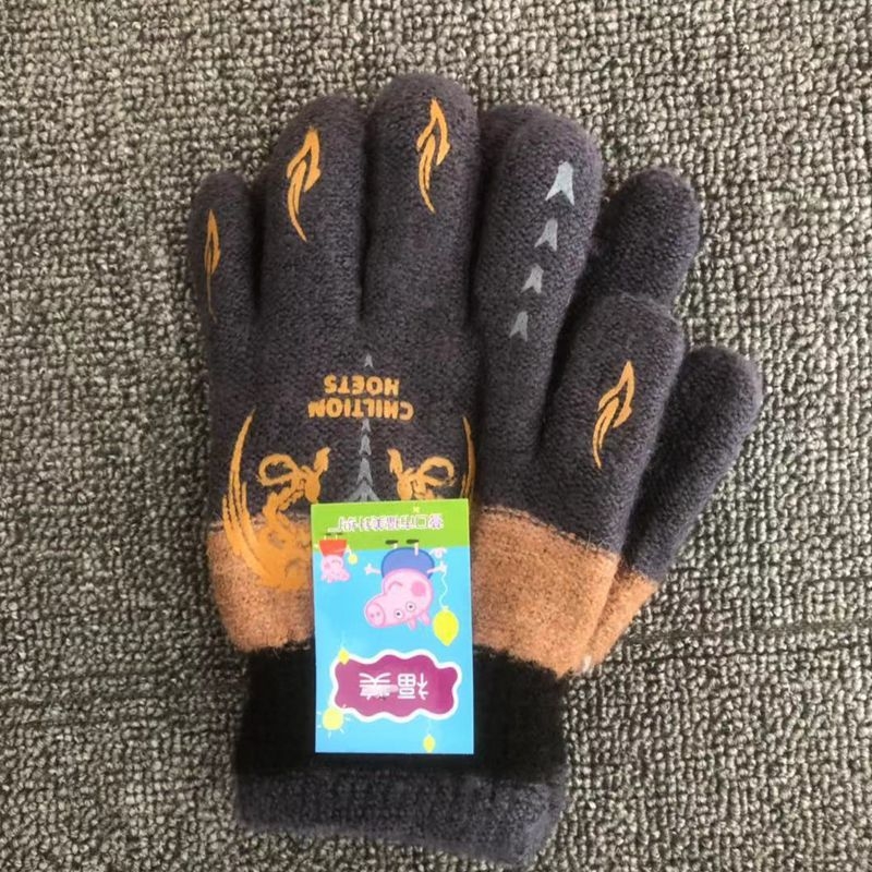 Žiemos unisex mohair megztos pirštinės su karikatūros raštu, mielas stilius, atskiri pirštai, vaikams 4-9 metai