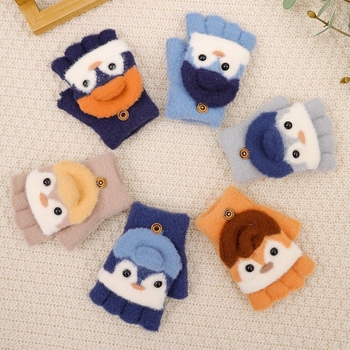 Vaikų pusę piršto pirštinės, megztos, unisex, animacinių personažų raštas, Jacquard mezginys, išlaiko šilumą, amžius 3–12 metų, ruduo 2024