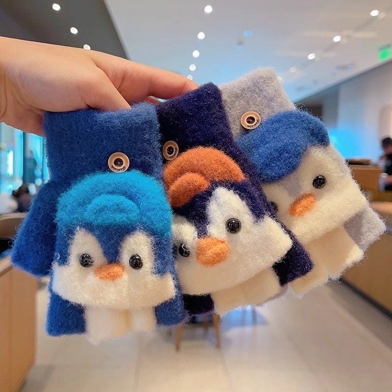 Vaikų pusę piršto pirštinės, megztos, unisex, animacinių personažų raštas, Jacquard mezginys, išlaiko šilumą, amžius 3–12 metų, ruduo 2024