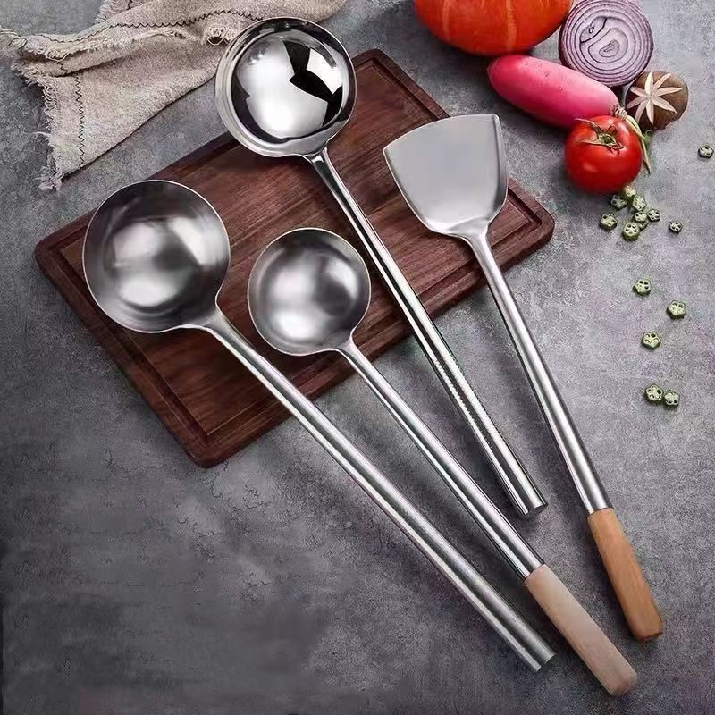 Decai nerūsējošā tērauda cepšanas lāpstiņa ar koka rokturi, pretapdeguma funkcija, mūsdienīgs minimālisks stils