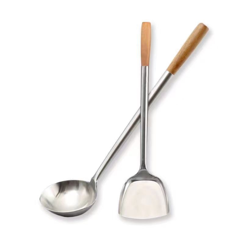 Decai nerūsējošā tērauda cepšanas lāpstiņa ar koka rokturi, pretapdeguma funkcija, mūsdienīgs minimālisks stils