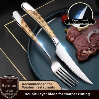 Set tacâmuri pentru friptură: cuțit, furculiță, linguriță – oțel inoxidabil 410, lucrat manual, stil modern minimalist