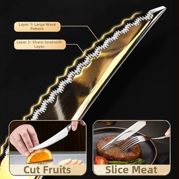 Set tacâmuri pentru friptură: cuțit, furculiță, linguriță – oțel inoxidabil 410, lucrat manual, stil modern minimalist