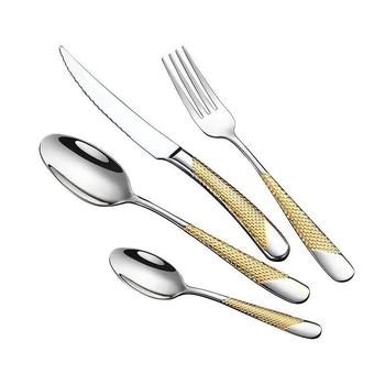 Set tacâmuri pentru friptură: cuțit, furculiță, linguriță – oțel inoxidabil 410, lucrat manual, stil modern minimalist