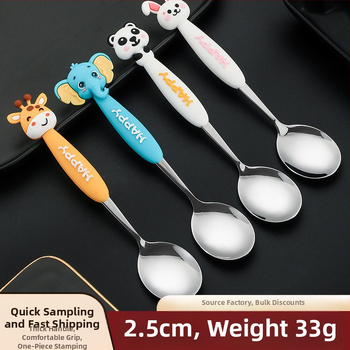 Set tacâmuri pentru copii din oțel inoxidabil 304, cu animale în desene animate – furculițe și lingurițe, portabil pentru exterior