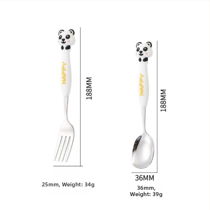 Set tacâmuri pentru copii din oțel inoxidabil 304, cu animale în desene animate – furculițe și lingurițe, portabil pentru exterior