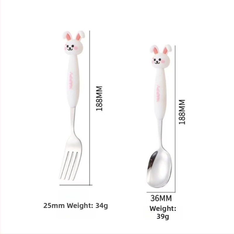 Set tacâmuri pentru copii din oțel inoxidabil 304, cu animale în desene animate – furculițe și lingurițe, portabil pentru exterior