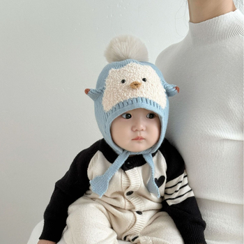 Vilnonė kūdikio kepurė su ausų apsauga – žieminė megztinė, be krašto, apvalus viršus, INS stilius