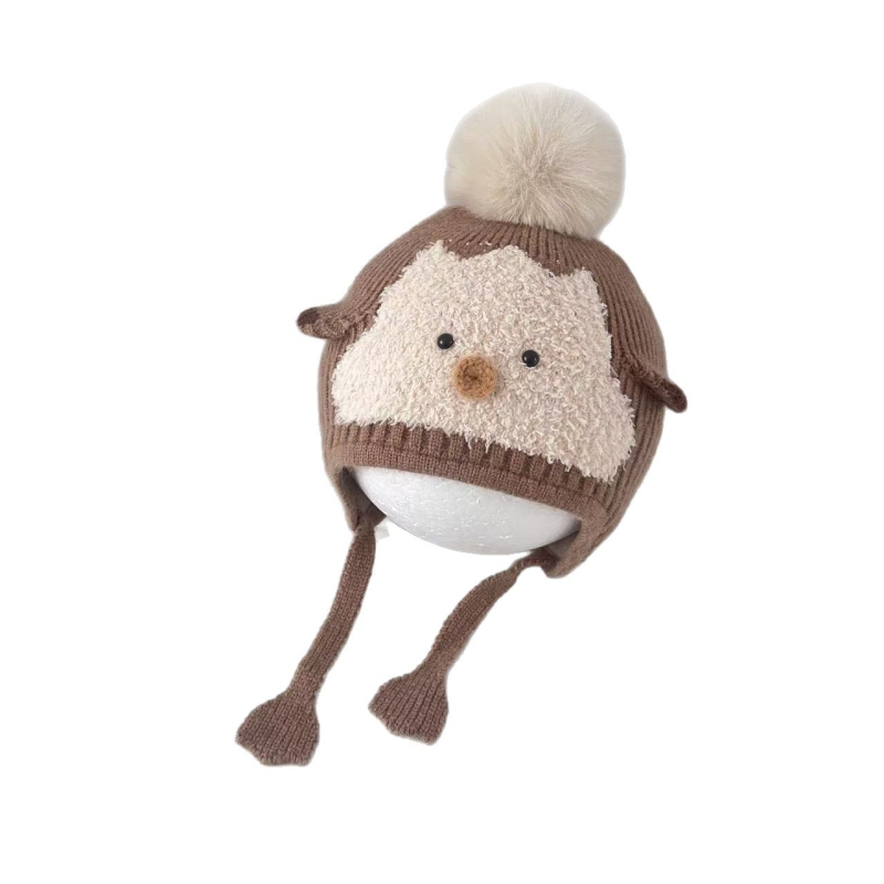 Vilnonė kūdikio kepurė su ausų apsauga – žieminė megztinė, be krašto, apvalus viršus, INS stilius