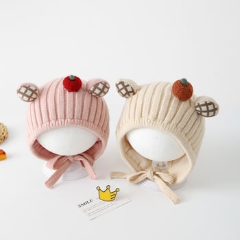 Žieminė vilnonė kepurė su vėjo atsparia ausų apsauga, kupolinė forma, kraštas su išlenktu krašteliu, universali šilta kepurė kūdikiams 0–2 metų