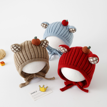 Žieminė vilnonė kepurė su vėjo atsparia ausų apsauga, kupolinė forma, kraštas su išlenktu krašteliu, universali šilta kepurė kūdikiams 0–2 metų
