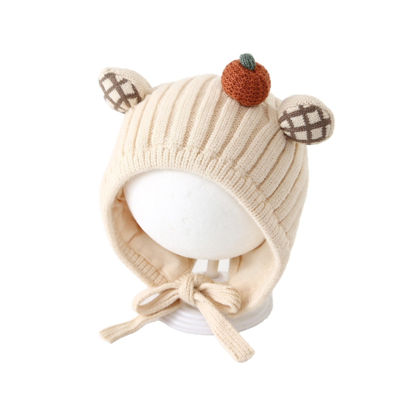 Žieminė vilnonė kepurė su vėjo atsparia ausų apsauga, kupolinė forma, kraštas su išlenktu krašteliu, universali šilta kepurė kūdikiams 0–2 metų