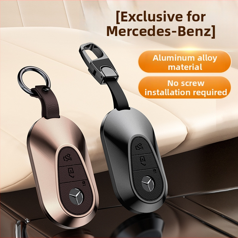 Carcasă pentru cheie Mercedes-Benz, aliaj de aluminiu, stil business, personalizabil; compatibilă cu cheile C200L/C260L, S400L/S450L, E300L.