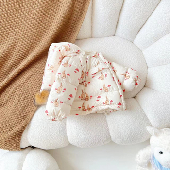 Gyerekek téli tollkabát tollas töltettel, koreai stílus, kapucnival, középhosszú, poliészter külső