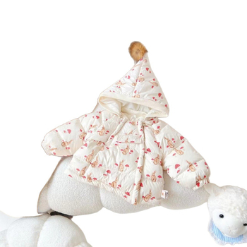 Gyerekek téli tollkabát tollas töltettel, koreai stílus, kapucnival, középhosszú, poliészter külső