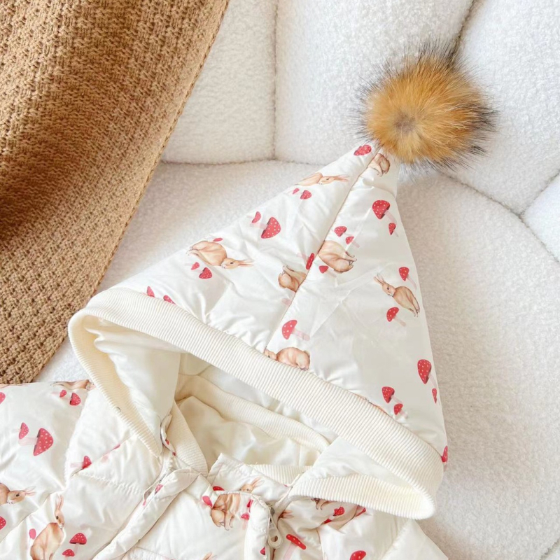 Gyerekek téli tollkabát tollas töltettel, koreai stílus, kapucnival, középhosszú, poliészter külső