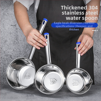 Lingură de supă din oțel inoxidabil 304, cu mâner lung și bol îngroșat, rezistentă la temperaturi înalte pentru bucătăriile comerciale