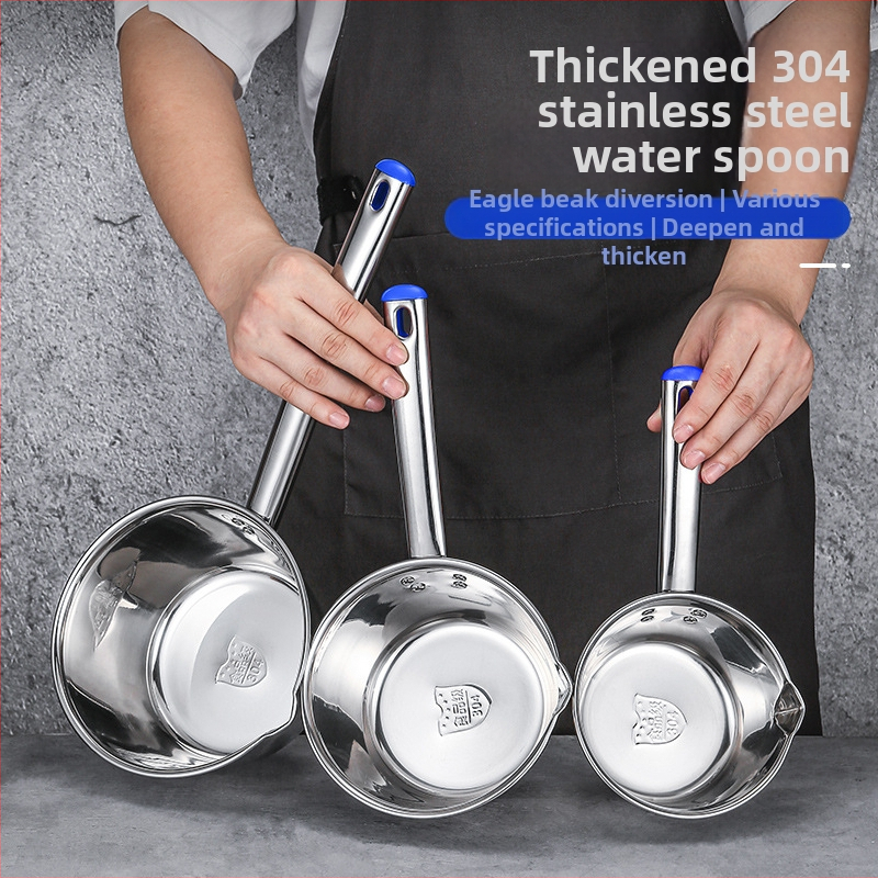 Lingură de supă din oțel inoxidabil 304, cu mâner lung și bol îngroșat, rezistentă la temperaturi înalte pentru bucătăriile comerciale