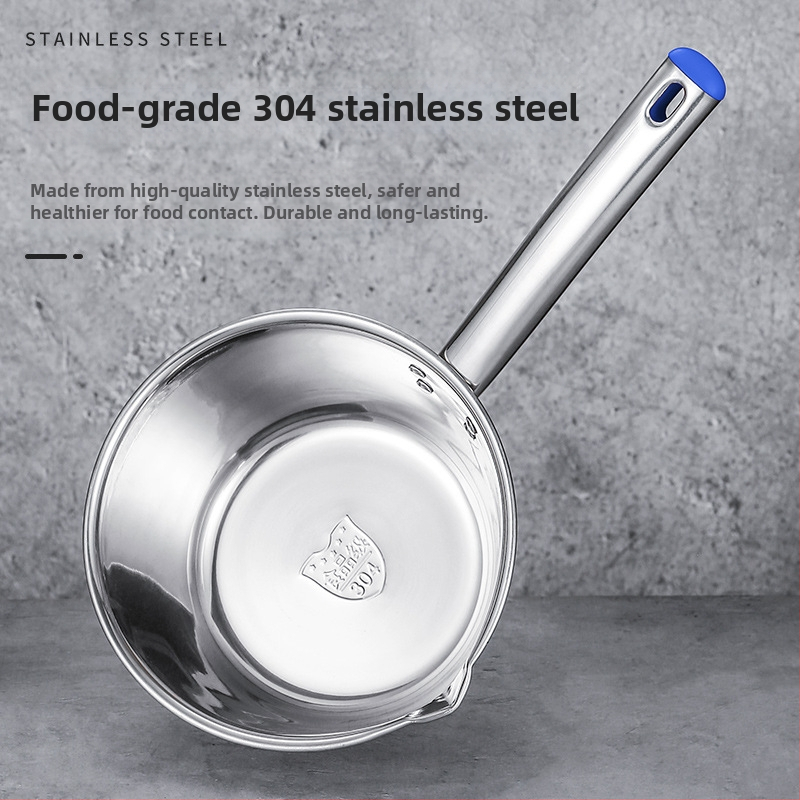 Nerūsējoša tērauda zupas lāpsta ar garu rokturi un biezu korpusu, izturīga augstas temperatūras apstākļiem komerciālām virtuvēm