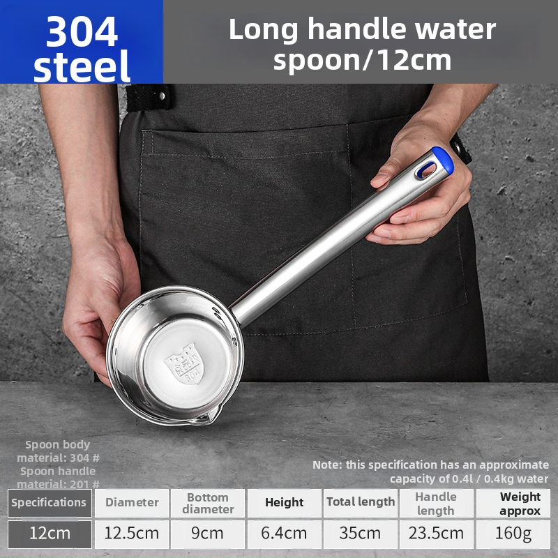 Lingură de supă din oțel inoxidabil 304, cu mâner lung și bol îngroșat, rezistentă la temperaturi înalte pentru bucătăriile comerciale