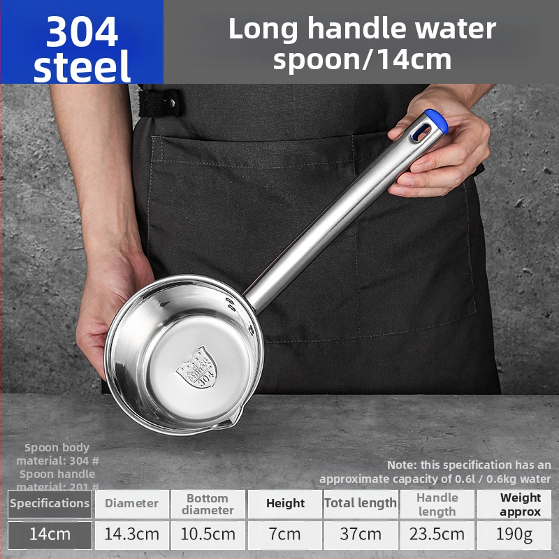 Lingură de supă din oțel inoxidabil 304, cu mâner lung și bol îngroșat, rezistentă la temperaturi înalte pentru bucătăriile comerciale