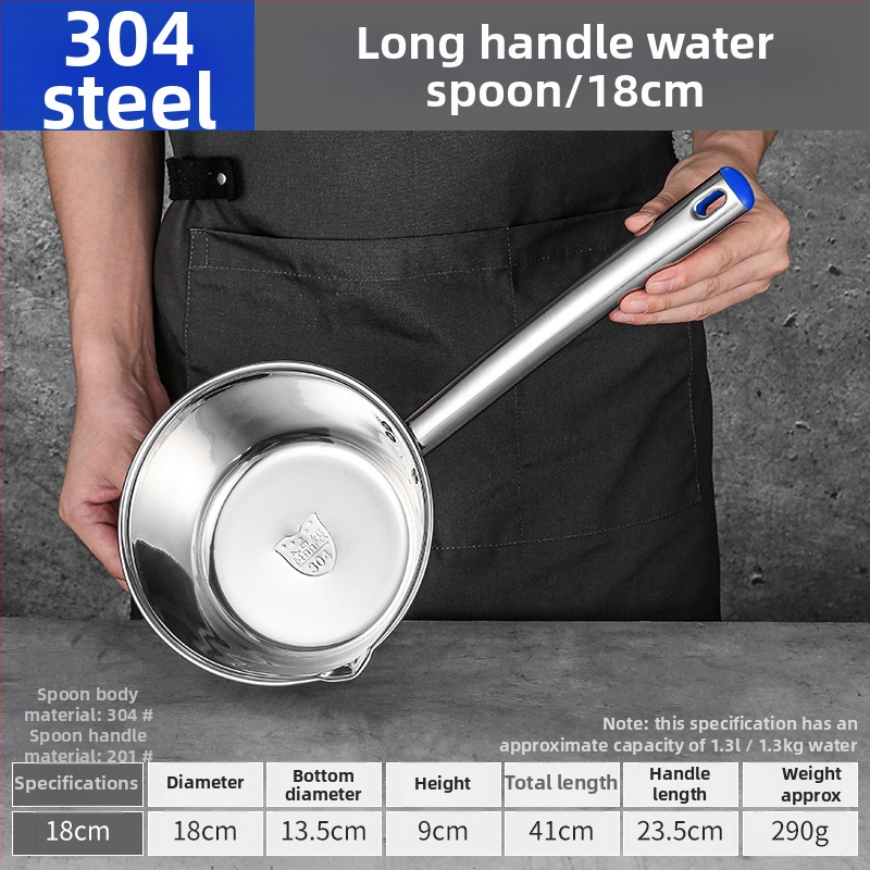 Lingură de supă din oțel inoxidabil 304, cu mâner lung și bol îngroșat, rezistentă la temperaturi înalte pentru bucătăriile comerciale