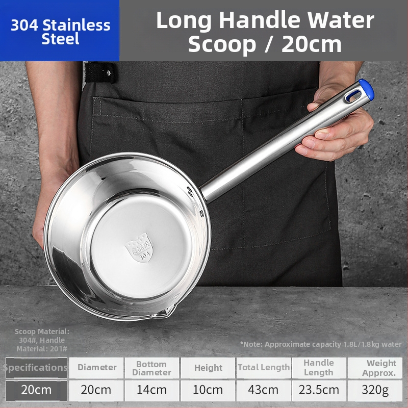 Lingură de supă din oțel inoxidabil 304, cu mâner lung și bol îngroșat, rezistentă la temperaturi înalte pentru bucătăriile comerciale