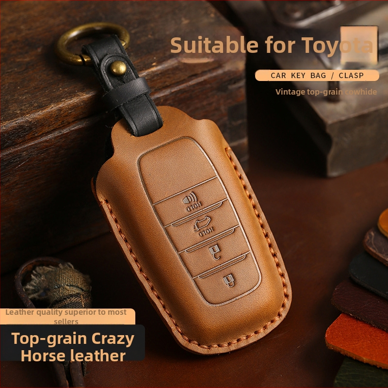 Tangsen husă cheie Toyota din piele de vită, stil retro, cu cataramă