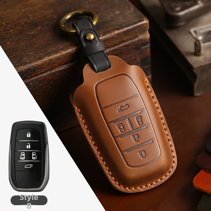 Tangsen husă cheie Toyota din piele de vită, stil retro, cu cataramă