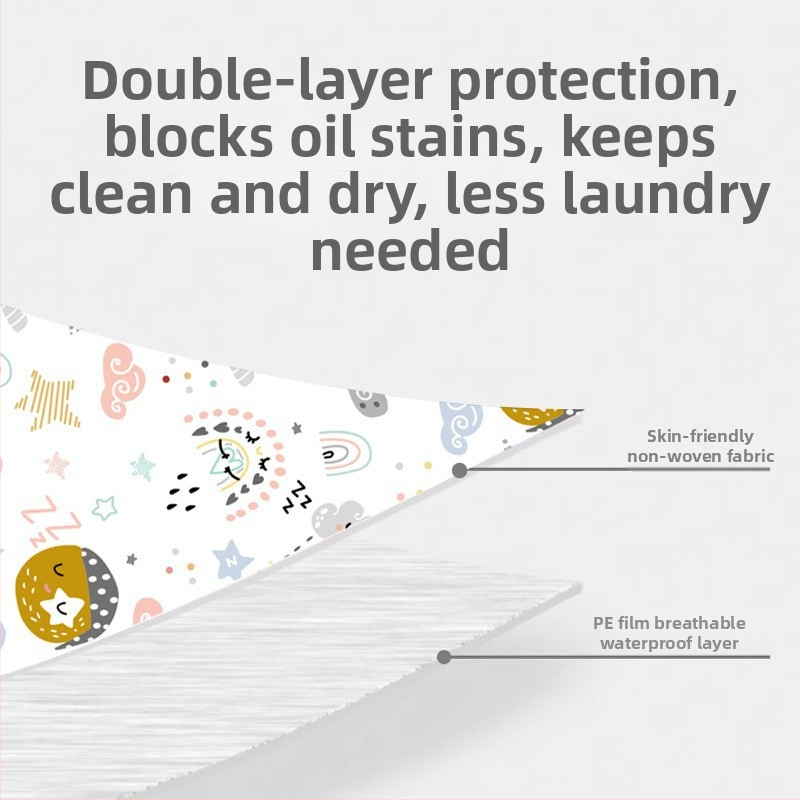 Vienkartinės vaikų rankovės – neaustas audinys, vandeniui ir aliejui atsparios, kvėpuojanti membrana, mielas raštas, 800 porų dėžutėje