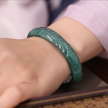 Jade apyrankė su trimatės fenikso motyvu, rankų darbas, etninio stiliaus papuošalas