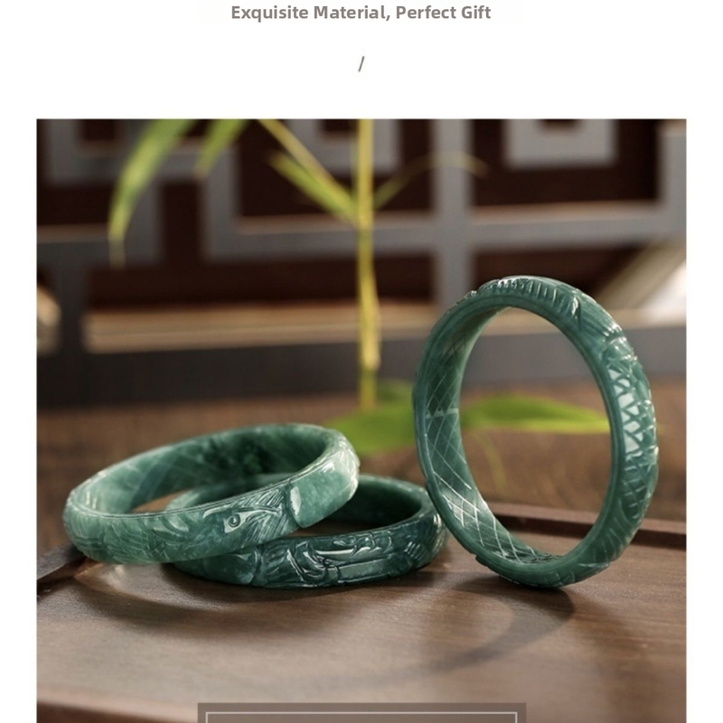 Jade apyrankė su trimatės fenikso motyvu, rankų darbas, etninio stiliaus papuošalas