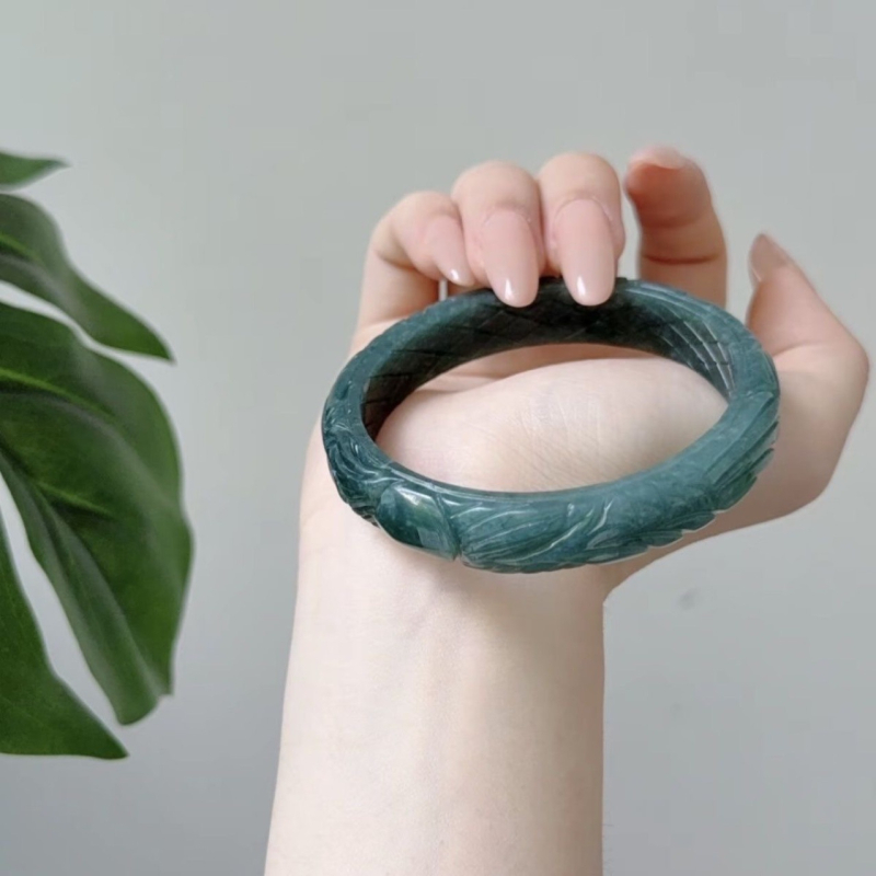 Jade apyrankė su trimatės fenikso motyvu, rankų darbas, etninio stiliaus papuošalas