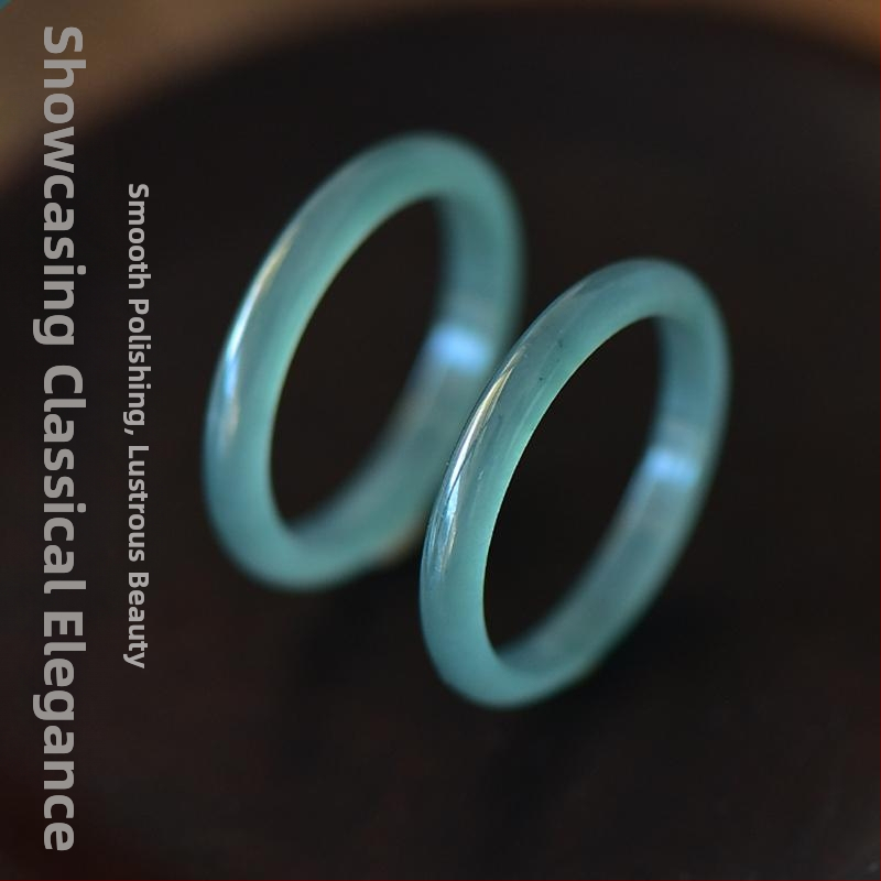 Unisex žiedas iš nefrito, ledo tipo paviršius, Seiko apdaila