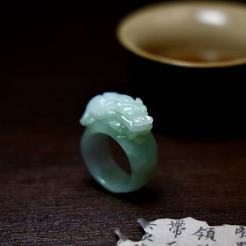 Jadeito Pixiu žiedas vyrams, ledinio vaško išgraviruotas žvėries totemas su sertifikatu