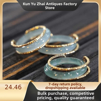 Rankų darbo nefrito žiedas su aukso įdėklu, unisex dizainas, 2024 m. pavasaris