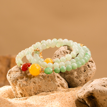 Natūrali Jadeito A klasės apyrankė su apvaliais karoliukais, Kinijos stilius, S925 sidabro danga su 18K aukso danga