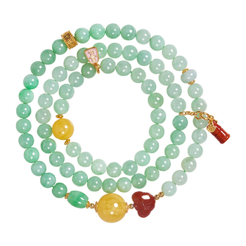 Natūrali Jadeito A klasės apyrankė su apvaliais karoliukais, Kinijos stilius, S925 sidabro danga su 18K aukso danga