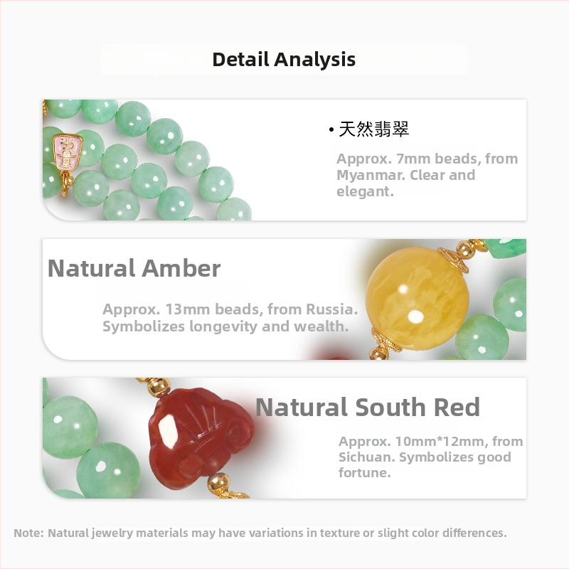 Natūrali Jadeito A klasės apyrankė su apvaliais karoliukais, Kinijos stilius, S925 sidabro danga su 18K aukso danga