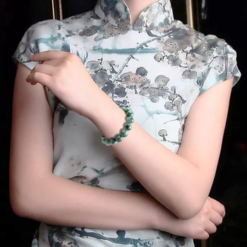 Apyrankė - Natūralus žadas, plūduriuojančių gėlių karoliukai, rankų mezgimo, etninio stiliaus, unisex geometrinis dizainas