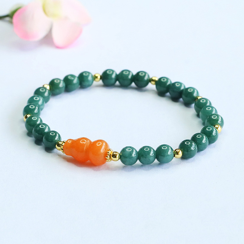 Jadeito apyrankė, rankomis megzta, etninio stiliaus, geometrinė forma